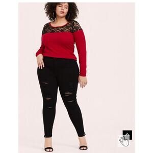 Torrid Pullover Lace Yolk Sweater Red Black Size 0 / Large